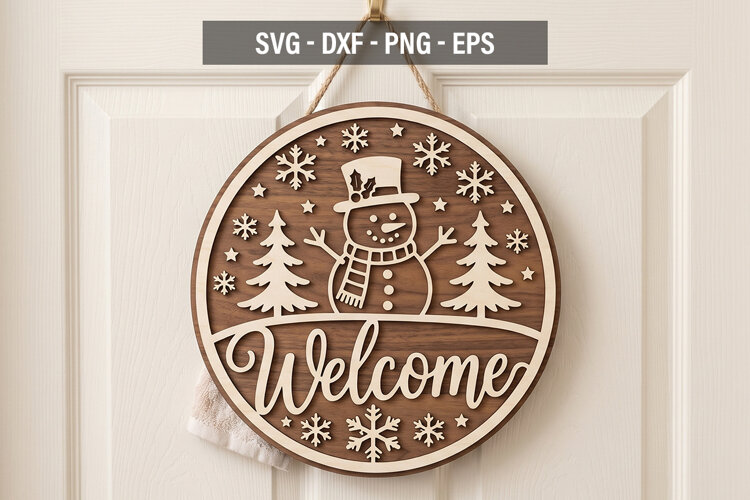 Welcome Door Sign SVG, Merry Christmas & Welcome Round example image 1