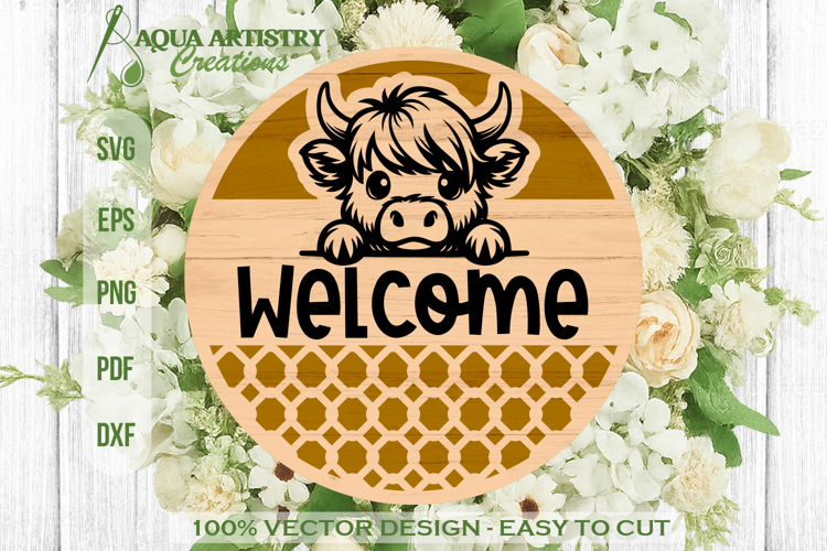 Highland Baby Cow, Heifer Farm Round Sign Laser Cut SVG