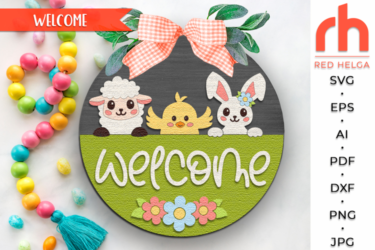 Bunny, Chick & Lamb Door Sign SVG, Layered Easter Hanger DXF