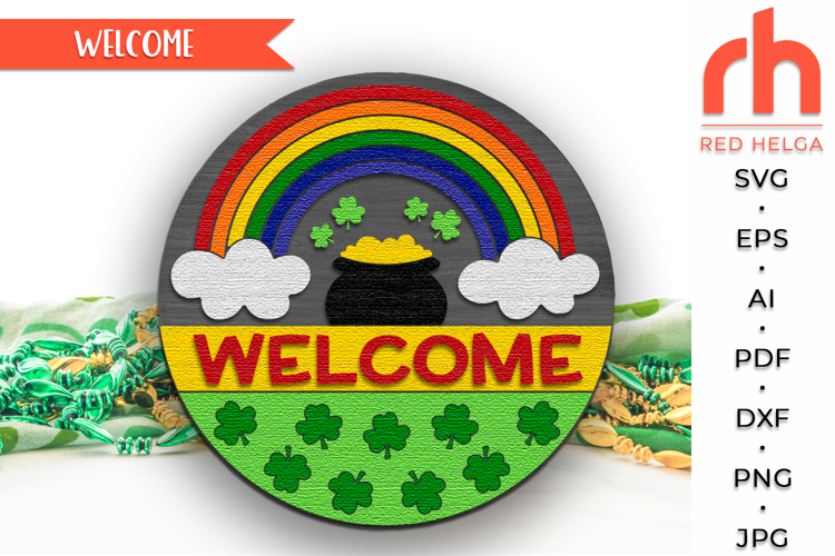 St. Patricks Day Welcome Door Sign SVG, Irish Hanger DXF