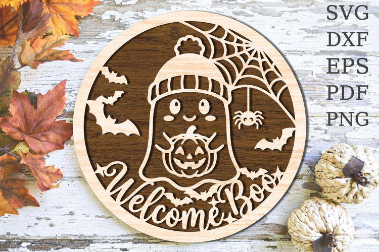 Welcome Boo Ghost Halloween Laser Cut SVG