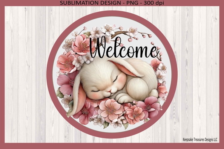 Welcome Sleeping Bunny Door Sign Printable Sublimation Png