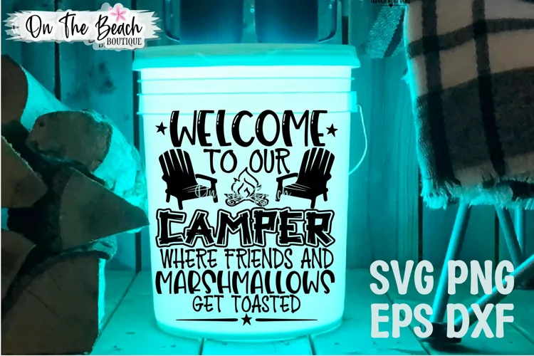 Welcome To Our Camper SVG Camping LED Bucket Welcome Mat PNG