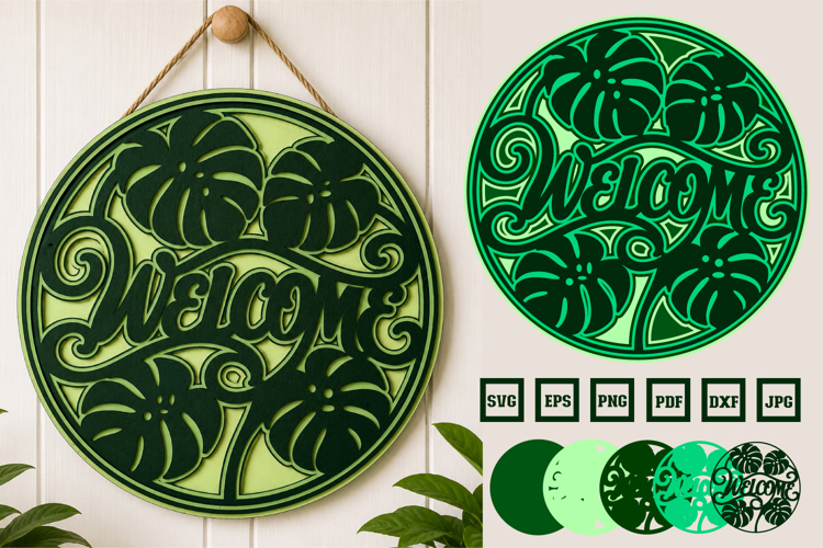 Monstera Welcome Sign Multilayered SVG Laser Cut Design