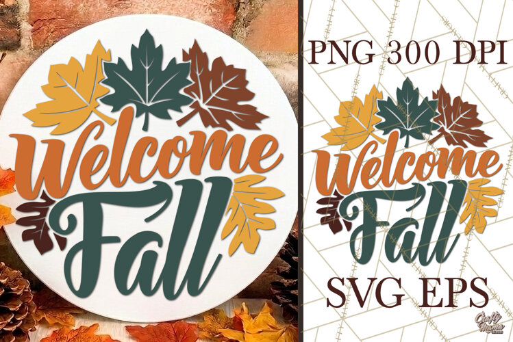Welcome Fall Round Autumn Sign SVG example image 1