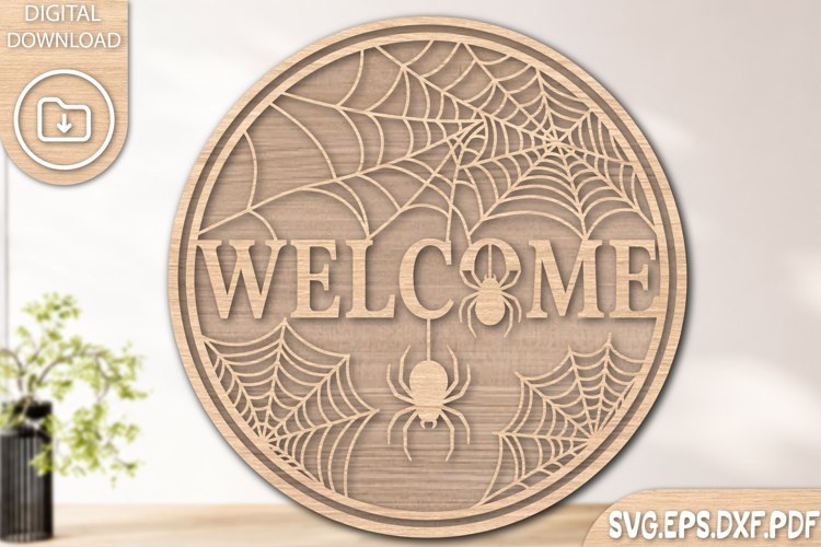 Welcome Halloween Round Sign Laser Cut SVG