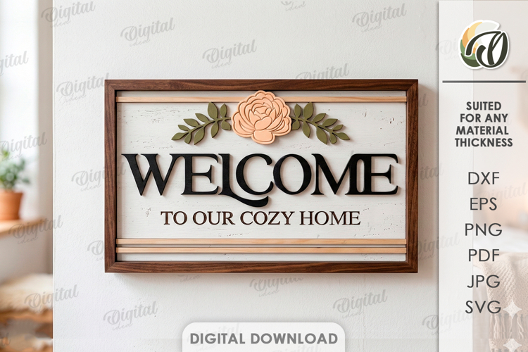 3D Welcome Home Decor Laser Cut. Wall Decor SVG