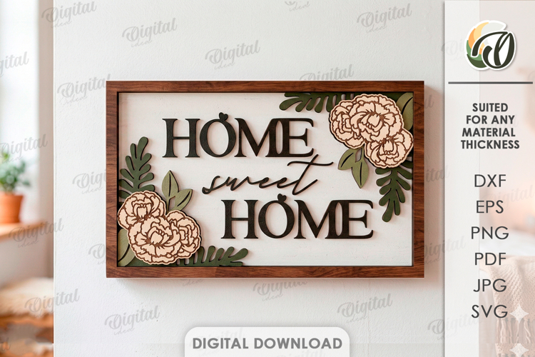 3D Home Wall Decor Laser Cut. Home Sweet Home SVG