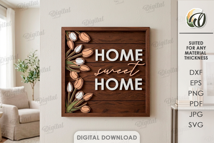 3D Home Sign Laser Cut. Wall Decor. Home Sweet Home SVG