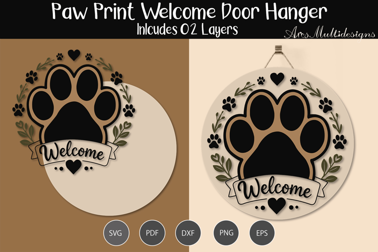 Paw Print Welcome Door Hanger SVG