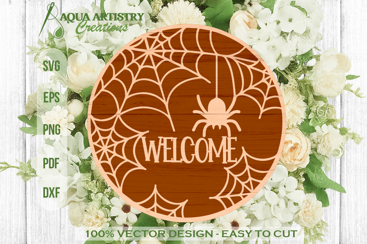 Welcome Spider web Halloween Round Sign Laser Cut SVG
