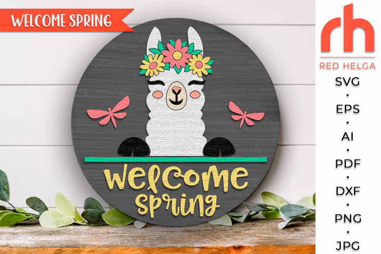 Spring Lama Door Sign Cut File, Easter Welcome Hanger SVG