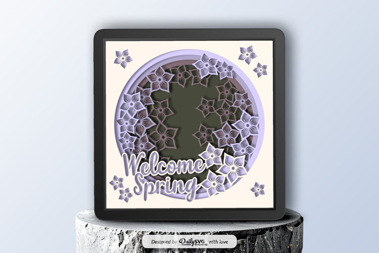Welcome Spring Flowers Layered Shadow Box SVG