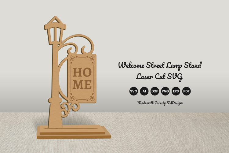 Welcome Street Lamp Stand Laser Cut SVG