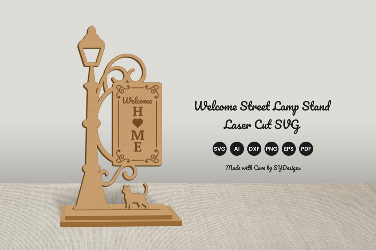 Welcome Street Lamp Stand Laser Cut SVG