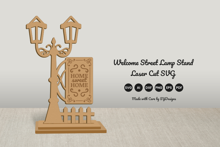 Welcome Street Lamp Stand Laser Cut SVG