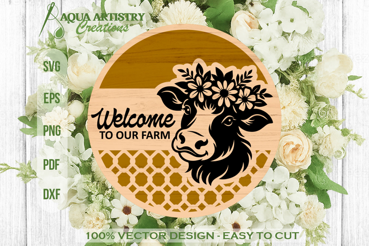 Welcome to our Farm Floral Cow Head Round Sign Laser Cut SVG