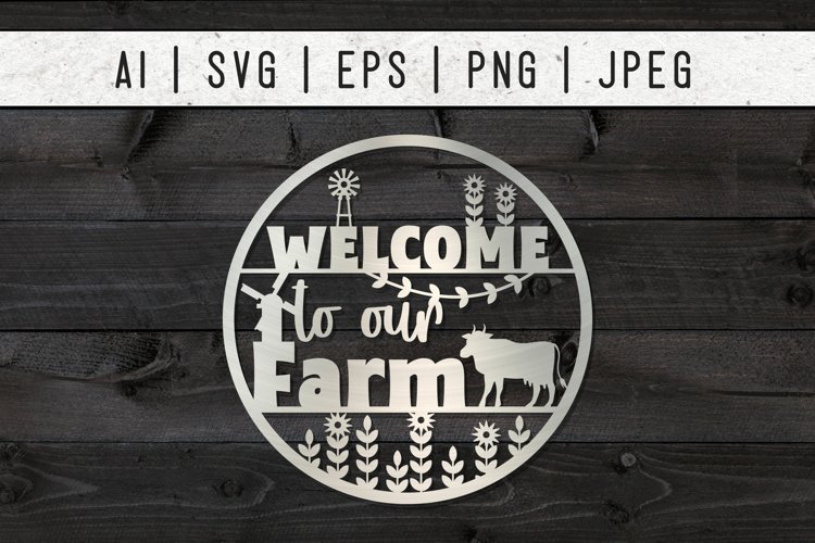 Welcome to Our Farm Sign with Cow in Round Template Design