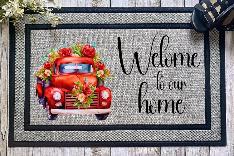 Red Truck Sublimation Doormat Design