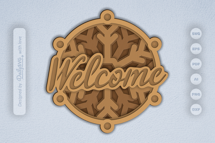 Welcome Winnter Snowflake Layered Laser Cut SVG