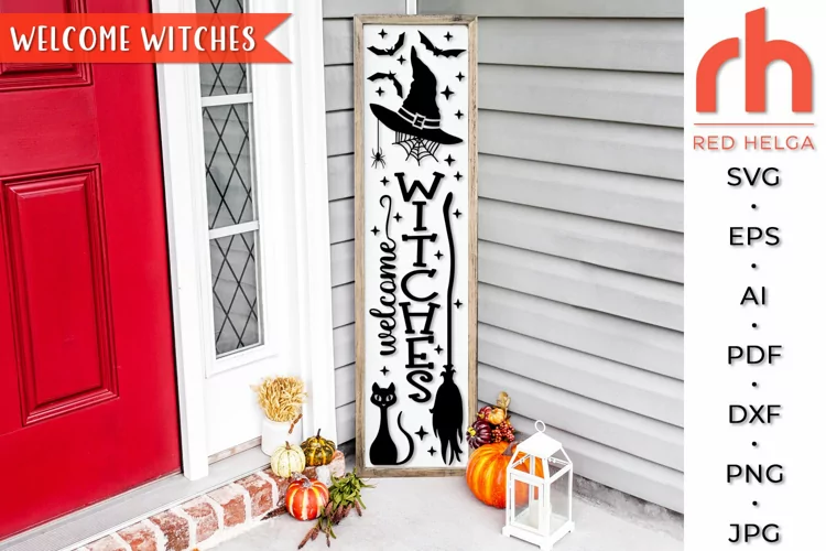 Welcome Witches SVG, Halloween Porch Board DXF Vertical Sign