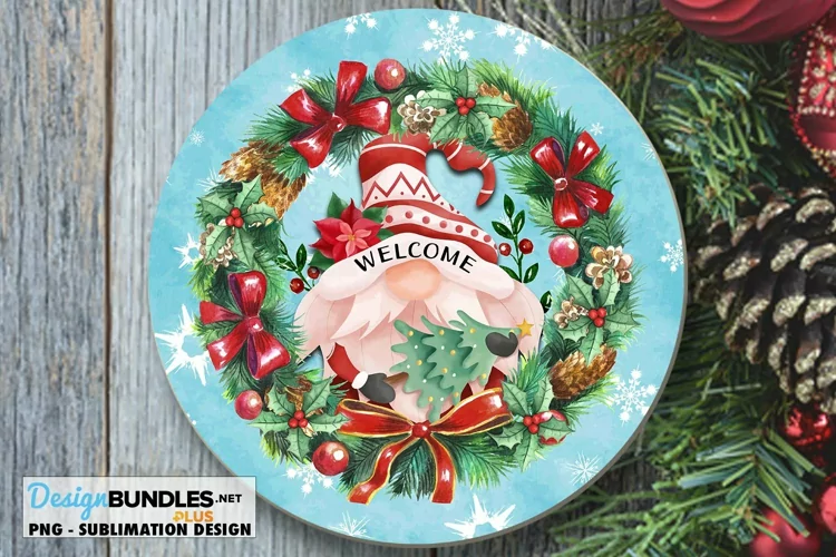 Round Welcome Christmas Gnome Sublimation Design