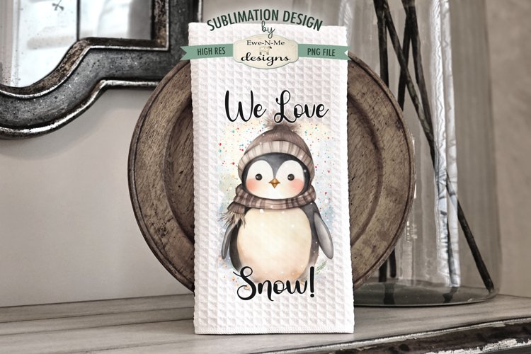 We Love Snow Penguin | Kitchen Towel Sublimation Design example image 1