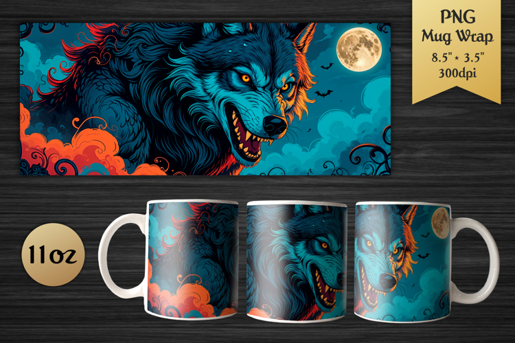 Werewolf 11oz Mug Wrap | Halloween Sublimation Design