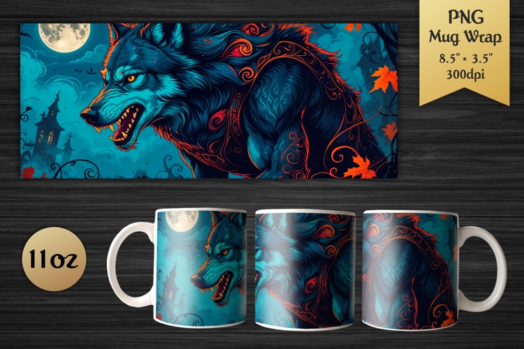 Werewolf 11oz Mug Wrap | Halloween Sublimation Design