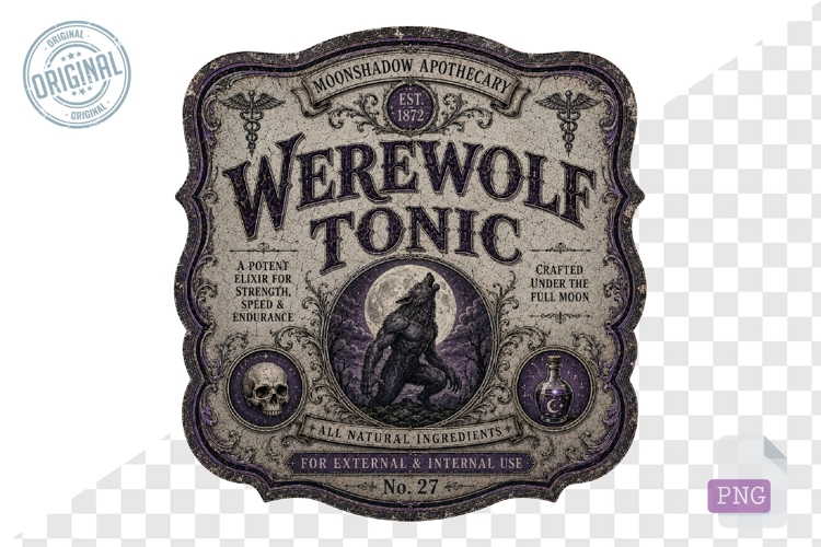 Werewolf Tonic Vintage Halloween Apothecary PNG