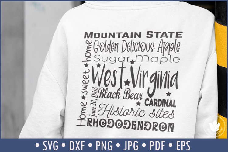 State of West Virginia Cut File Square Typography