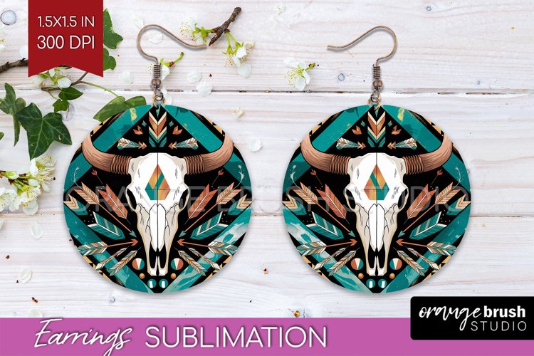 Boho Western Round Earrings - Country PNG Sublimation