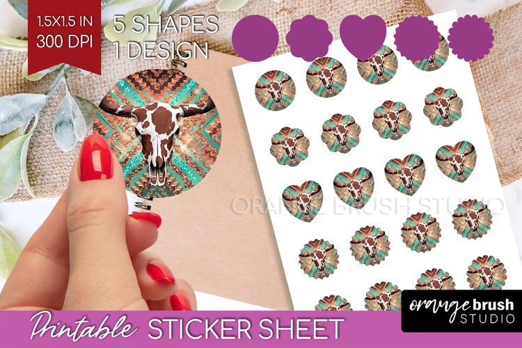 Boho Western Round Sticker - Country Printable Sticker Sheet