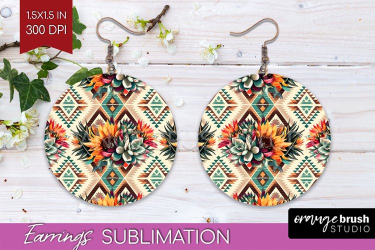 Boho Western Round Earrings - Country PNG Sublimation