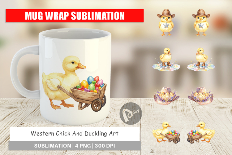 Western Chick Duckling Art Mug Wrap