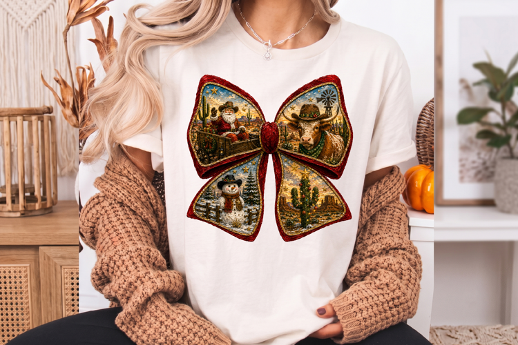 Western Christmas Bow Png, Cowboy Sublimation Design