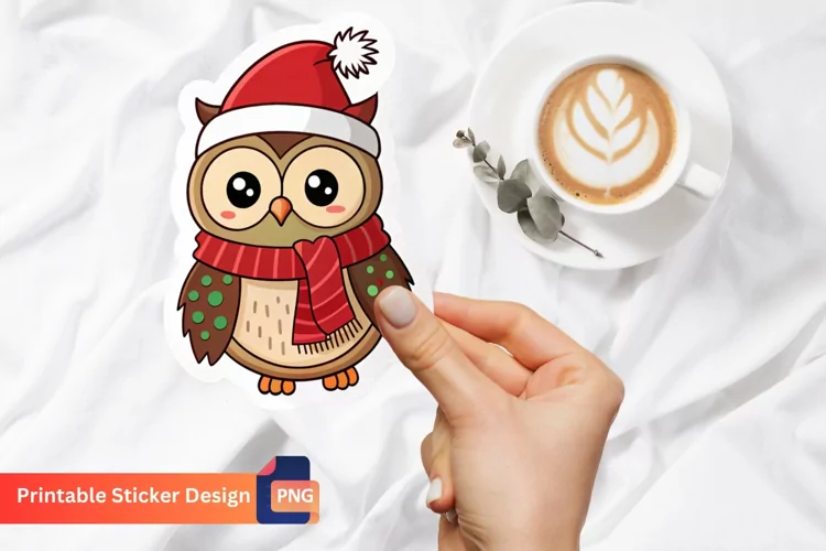 Western Christmas Owl Sticker, Western Owl Sticker