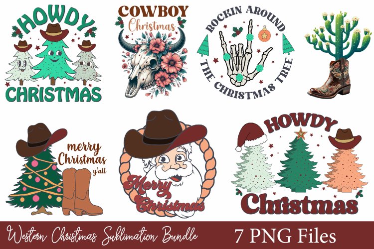 Western Christmas Sublimation Bundle example image 1