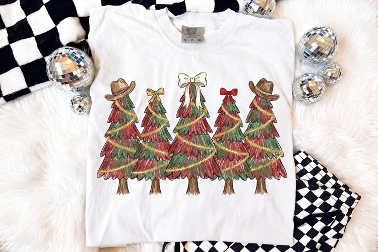 Western Christmas Tree PNG, Cowboy Hat and Bow Holiday