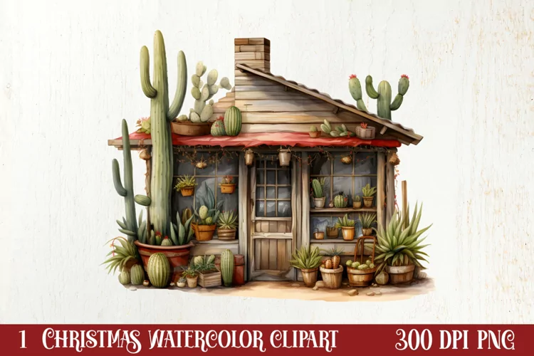 Western Christmas Watercolor Clipart