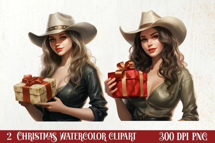 Western Christmas Watercolor Clipart