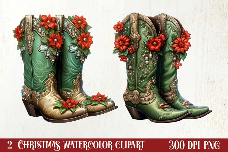 Western Christmas Watercolor Clipart