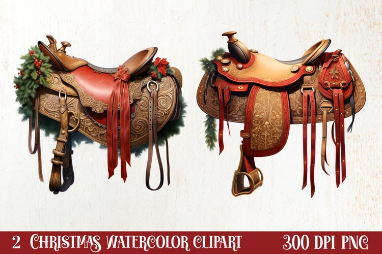 Western Christmas Watercolor Clipart example image 1