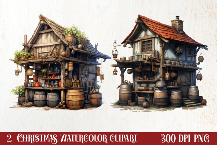 Western Christmas Watercolor Clipart