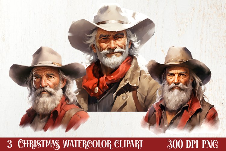 Western Christmas Watercolor Clipart example image 1