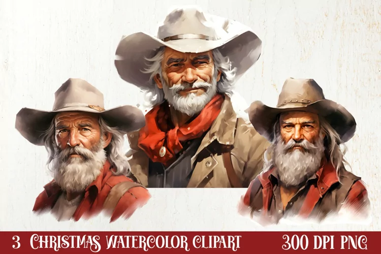 Western Christmas Watercolor Clipart