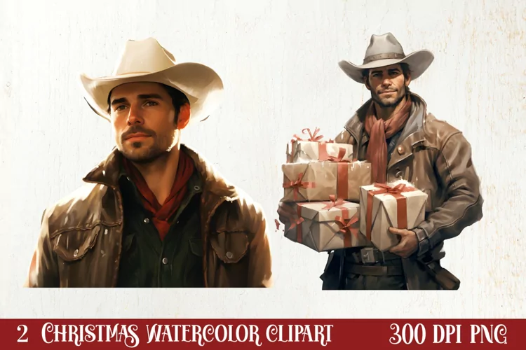 Western Christmas Watercolor Clipart