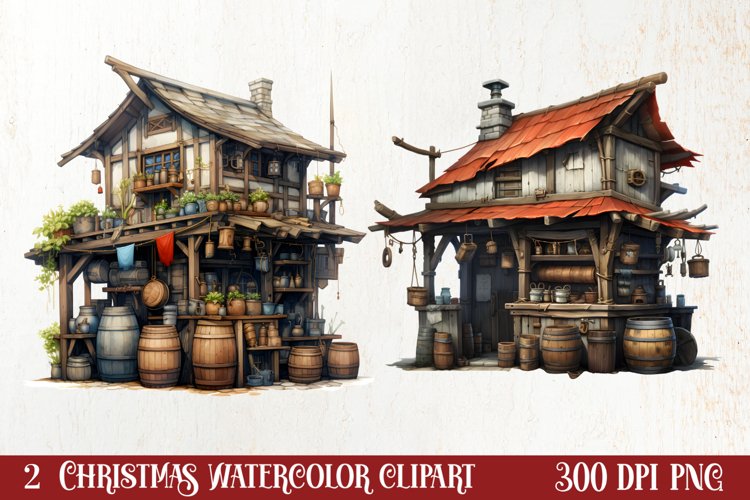 Western Christmas Watercolor Clipart
