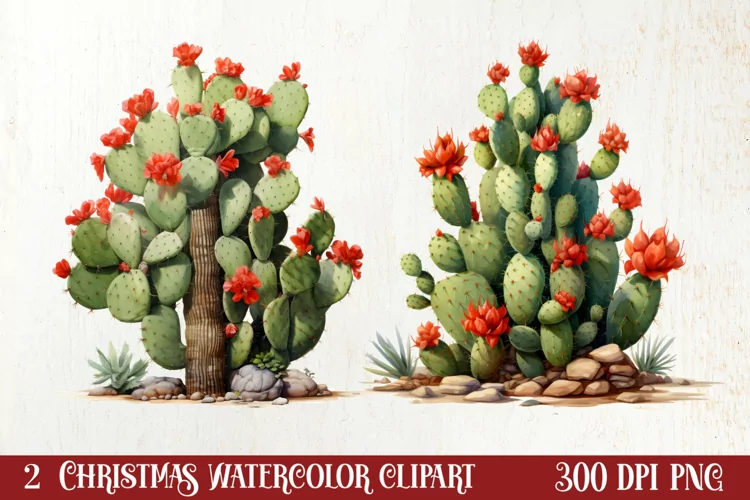 Western Christmas Watercolor Clipart