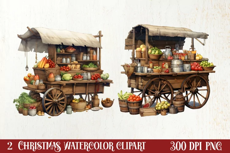 Western Christmas Watercolor Clipart